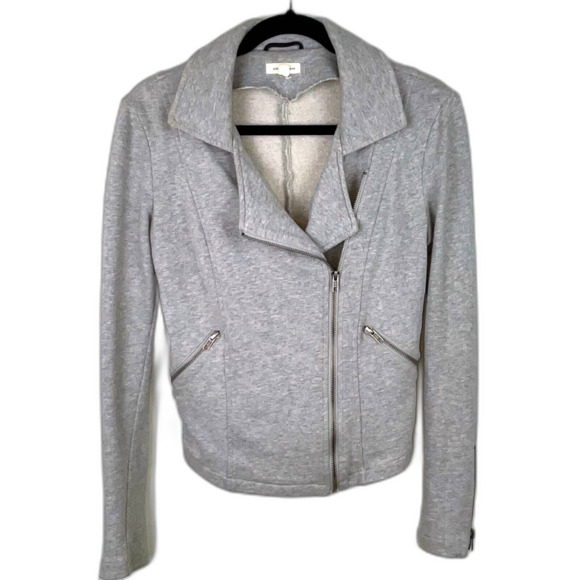 Silence + Noise Urban Outfitters Grey Moto Jacket Cotton Jersey Knit Blazer Sz S - Picture 1 of 8